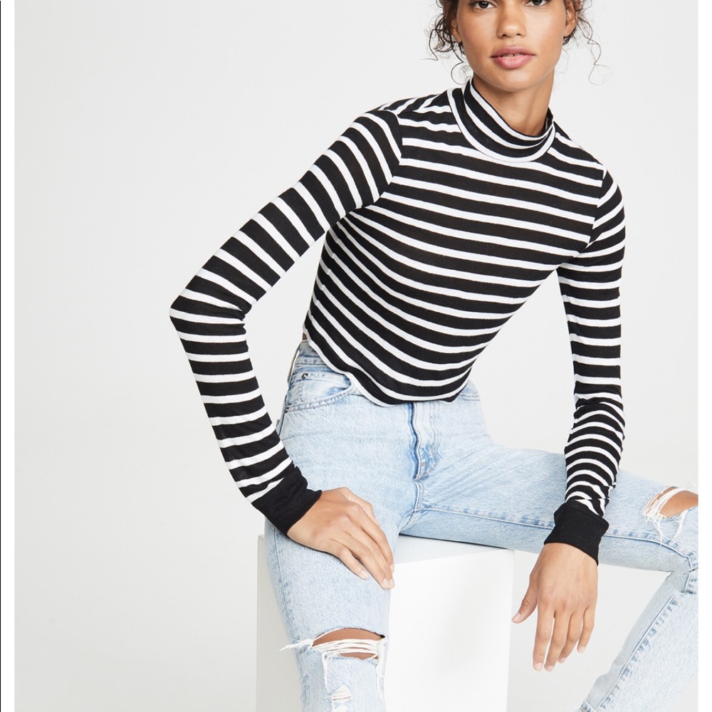 AlexanderWang.t Striped Slub Crop Mock Neck Tee